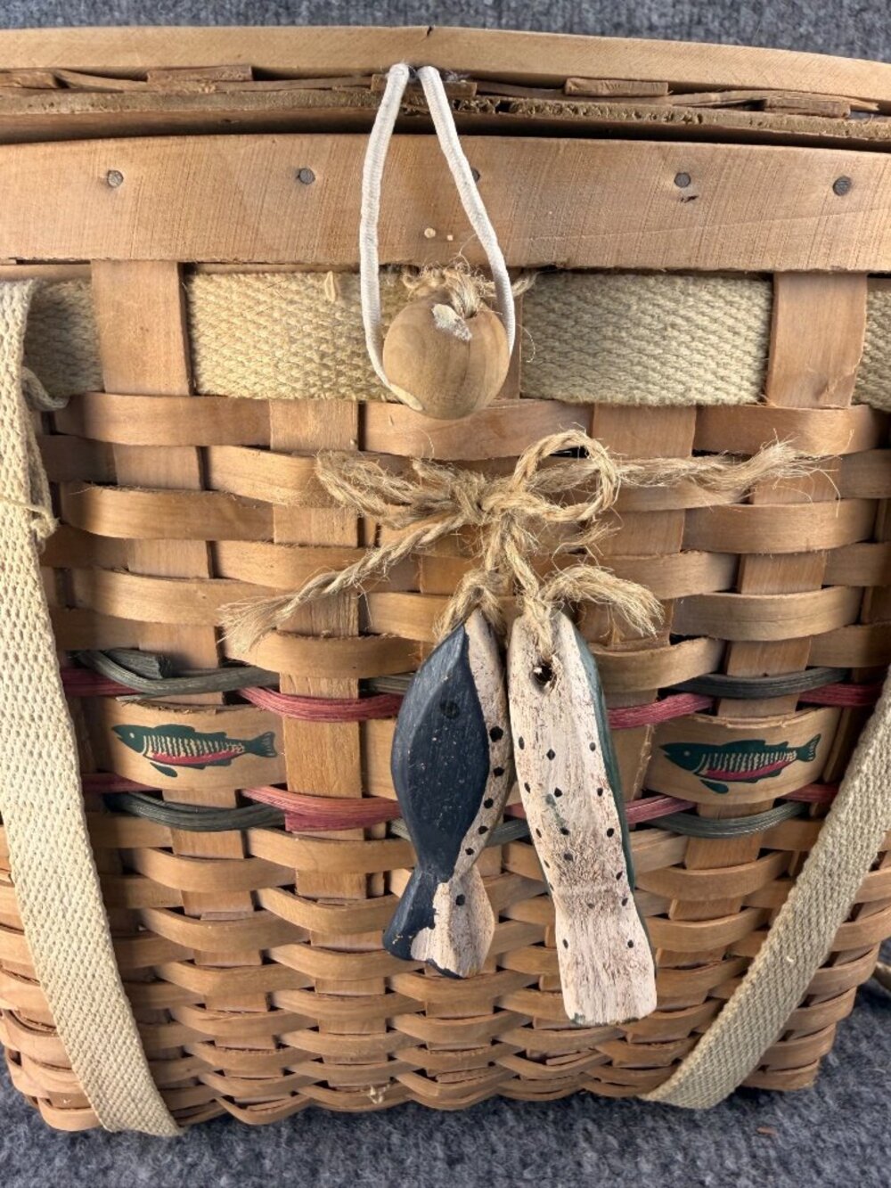 Vintage Woven Fishing Creel Basket Backpack Rustic Cabin Decor Cottagecore - Picture 8 of 16